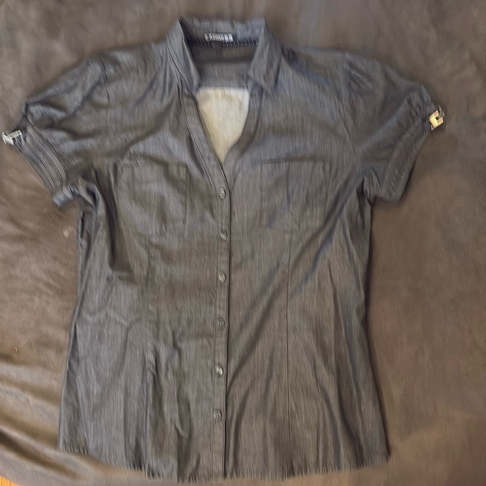 Express Short Puff Sleeve Button Down Collared Sh… - image 1